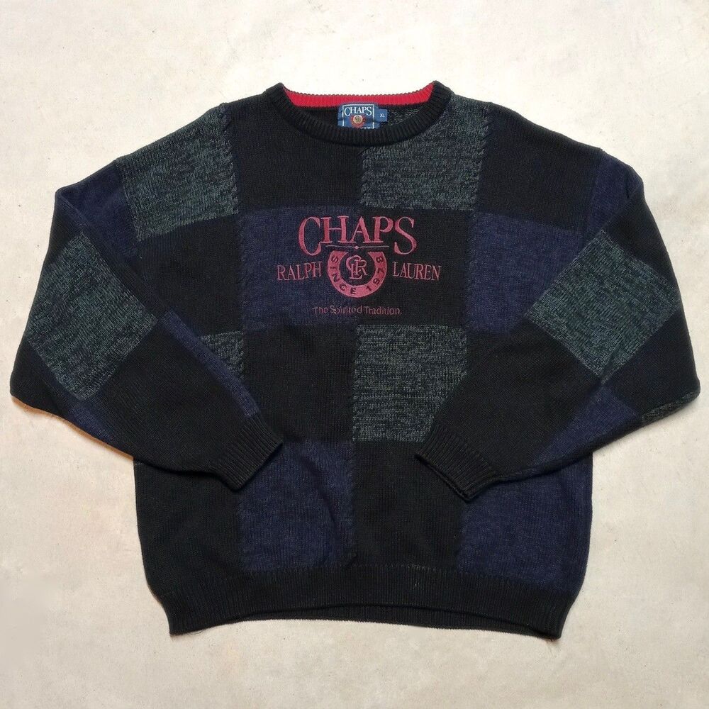 Vintage 90s Chaps Polo Ralph Lauren Knit Sweater Size XL Big Crest Logo Spellout